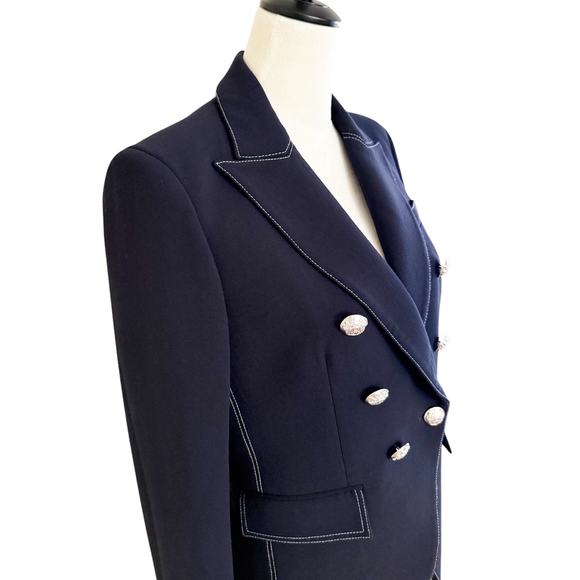 Veronica Beard Miller Navy Blue Jacket Contrast White Stitch Blazer Size 6 - Picture 7 of 16